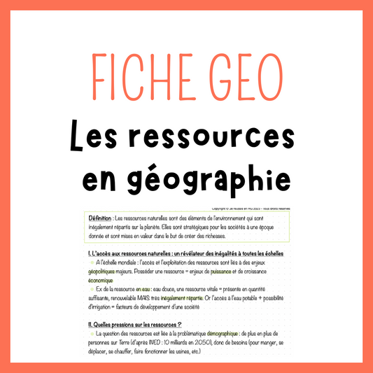 Fiche Les ressources en géographie